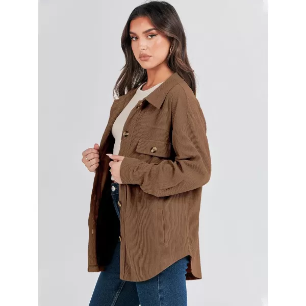 imageANRABESS Womens Corduroy Shacket Oversized Long Sleeve Button Down Shirts 2023 Trendy Cardigan Jacket CoatsCoffee