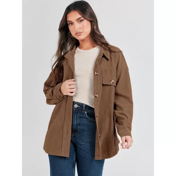 imageANRABESS Womens Corduroy Shacket Oversized Long Sleeve Button Down Shirts 2023 Trendy Cardigan Jacket CoatsCoffee
