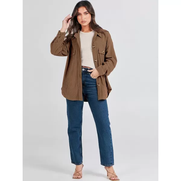 imageANRABESS Womens Corduroy Shacket Oversized Long Sleeve Button Down Shirts 2023 Trendy Cardigan Jacket CoatsCoffee