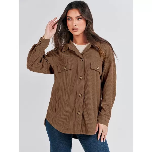imageANRABESS Womens Corduroy Shacket Oversized Long Sleeve Button Down Shirts 2023 Trendy Cardigan Jacket CoatsCoffee
