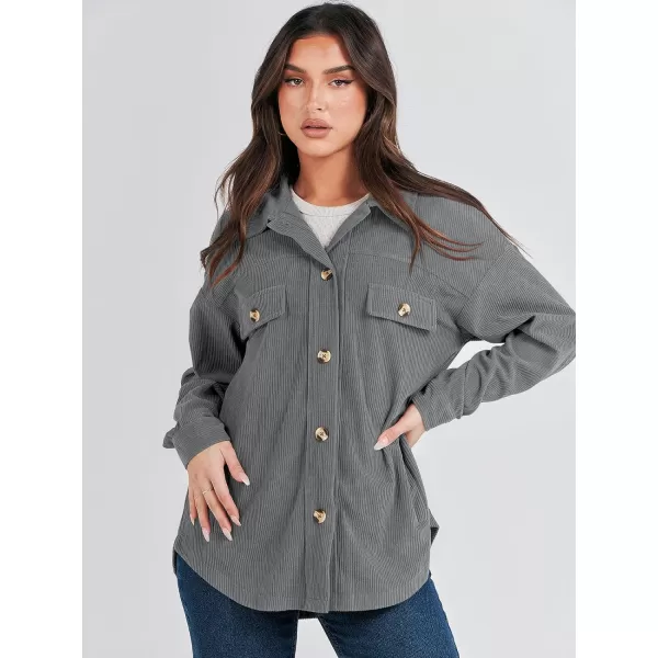 imageANRABESS Womens Corduroy Shacket Oversized Long Sleeve Button Down Shirts 2023 Trendy Cardigan Jacket CoatsGrey