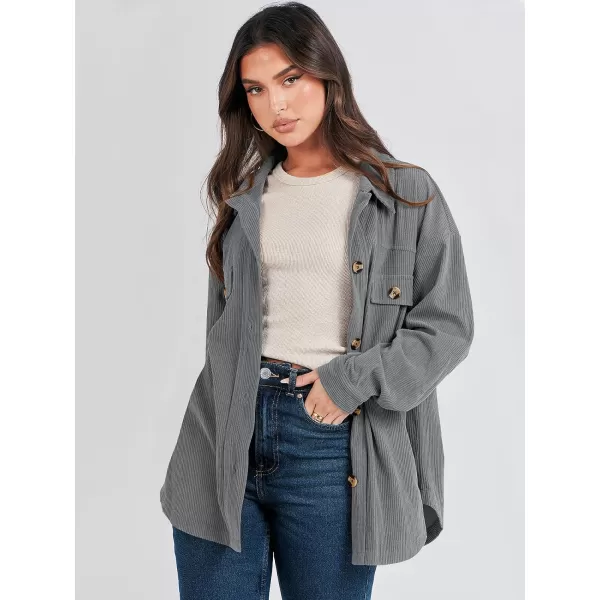 imageANRABESS Womens Corduroy Shacket Oversized Long Sleeve Button Down Shirts 2023 Trendy Cardigan Jacket CoatsGrey