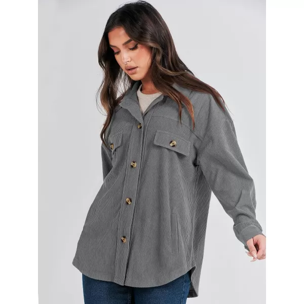 imageANRABESS Womens Corduroy Shacket Oversized Long Sleeve Button Down Shirts 2023 Trendy Cardigan Jacket CoatsGrey