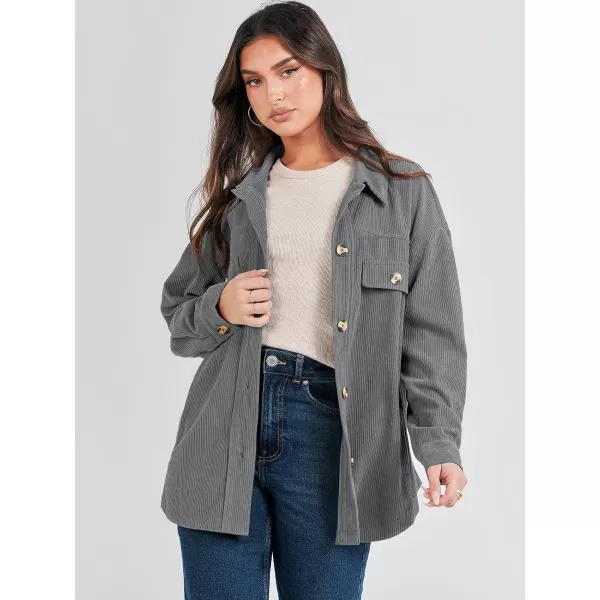 imageANRABESS Womens Corduroy Shacket Oversized Long Sleeve Button Down Shirts 2023 Trendy Cardigan Jacket CoatsGrey