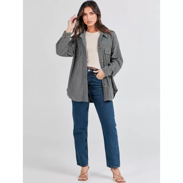 imageANRABESS Womens Corduroy Shacket Oversized Long Sleeve Button Down Shirts 2023 Trendy Cardigan Jacket CoatsGrey
