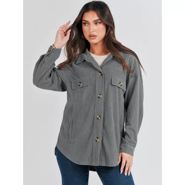 imageANRABESS Womens Corduroy Shacket Oversized Long Sleeve Button Down Shirts 2023 Trendy Cardigan Jacket CoatsGrey