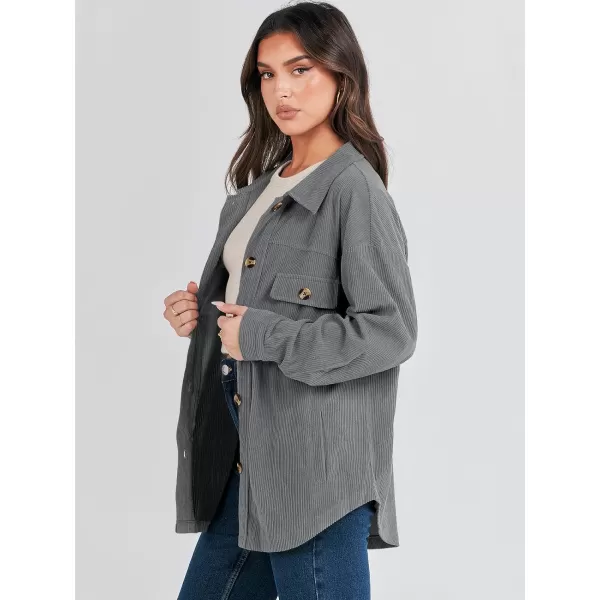 imageANRABESS Womens Corduroy Shacket Oversized Long Sleeve Button Down Shirts 2023 Trendy Cardigan Jacket CoatsGrey