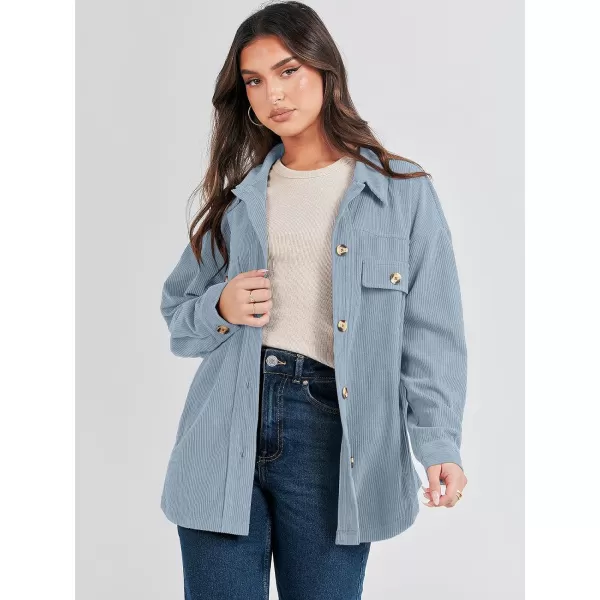 imageANRABESS Womens Corduroy Shacket Oversized Long Sleeve Button Down Shirts 2023 Trendy Cardigan Jacket CoatsGrey Blue