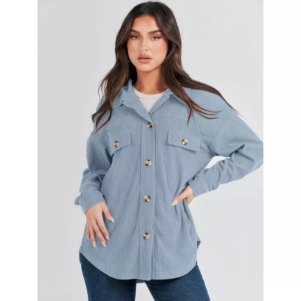 imageANRABESS Womens Corduroy Shacket Oversized Long Sleeve Button Down Shirts 2023 Trendy Cardigan Jacket CoatsGrey Blue