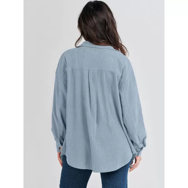 imageANRABESS Womens Corduroy Shacket Oversized Long Sleeve Button Down Shirts 2023 Trendy Cardigan Jacket CoatsGrey Blue