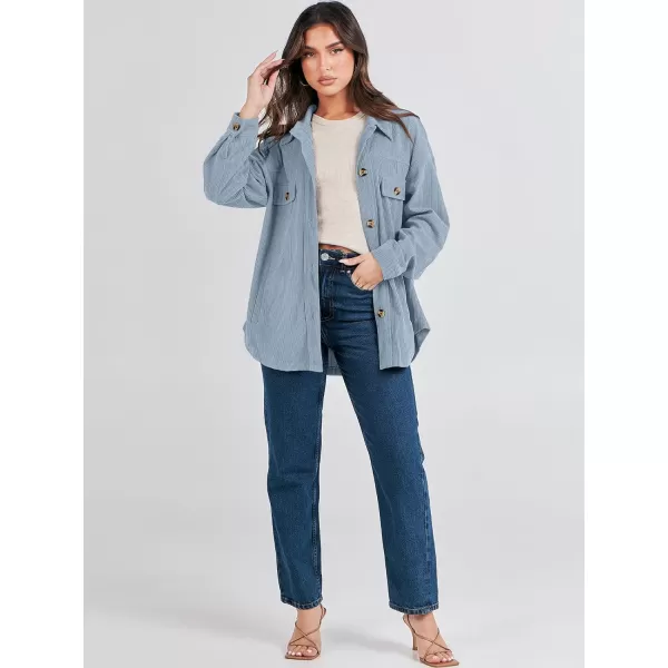 imageANRABESS Womens Corduroy Shacket Oversized Long Sleeve Button Down Shirts 2023 Trendy Cardigan Jacket CoatsGrey Blue