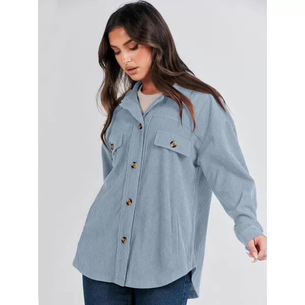 imageANRABESS Womens Corduroy Shacket Oversized Long Sleeve Button Down Shirts 2023 Trendy Cardigan Jacket CoatsGrey Blue