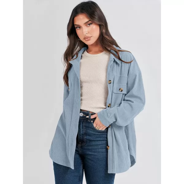 imageANRABESS Womens Corduroy Shacket Oversized Long Sleeve Button Down Shirts 2023 Trendy Cardigan Jacket CoatsGrey Blue