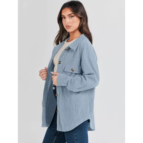 imageANRABESS Womens Corduroy Shacket Oversized Long Sleeve Button Down Shirts 2023 Trendy Cardigan Jacket CoatsGrey Blue