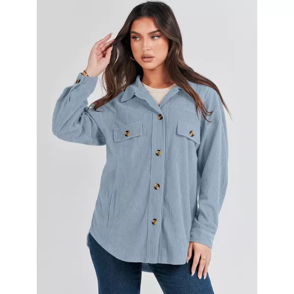 imageANRABESS Womens Corduroy Shacket Oversized Long Sleeve Button Down Shirts 2023 Trendy Cardigan Jacket CoatsGrey Blue