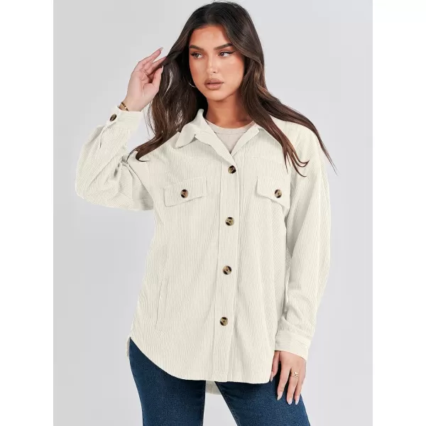 imageANRABESS Womens Corduroy Shacket Oversized Long Sleeve Button Down Shirts 2023 Trendy Cardigan Jacket CoatsLight Apricot