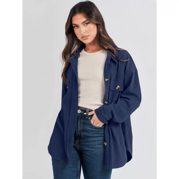 imageANRABESS Womens Corduroy Shacket Oversized Long Sleeve Button Down Shirts 2023 Trendy Cardigan Jacket CoatsNavy Blue