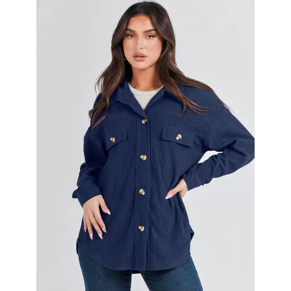 imageANRABESS Womens Corduroy Shacket Oversized Long Sleeve Button Down Shirts 2023 Trendy Cardigan Jacket CoatsNavy Blue