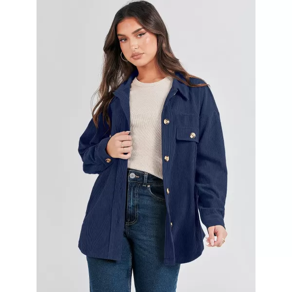 imageANRABESS Womens Corduroy Shacket Oversized Long Sleeve Button Down Shirts 2023 Trendy Cardigan Jacket CoatsNavy Blue
