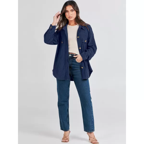 imageANRABESS Womens Corduroy Shacket Oversized Long Sleeve Button Down Shirts 2023 Trendy Cardigan Jacket CoatsNavy Blue