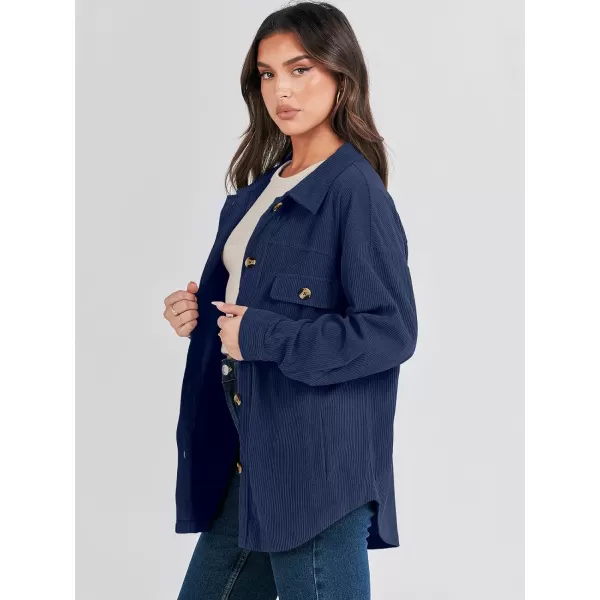 imageANRABESS Womens Corduroy Shacket Oversized Long Sleeve Button Down Shirts 2023 Trendy Cardigan Jacket CoatsNavy Blue
