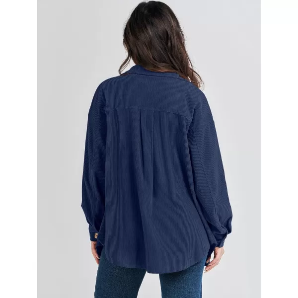 imageANRABESS Womens Corduroy Shacket Oversized Long Sleeve Button Down Shirts 2023 Trendy Cardigan Jacket CoatsNavy Blue