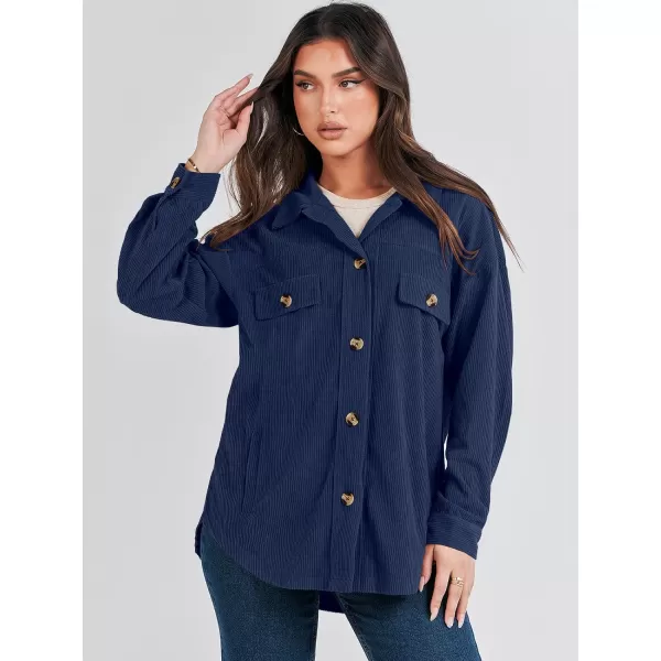 imageANRABESS Womens Corduroy Shacket Oversized Long Sleeve Button Down Shirts 2023 Trendy Cardigan Jacket CoatsNavy Blue