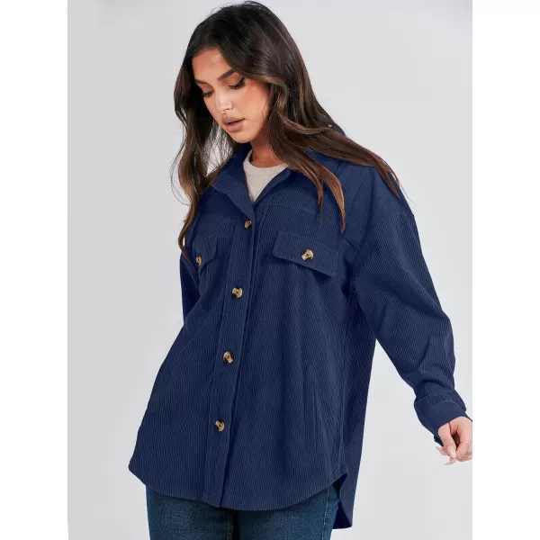 imageANRABESS Womens Corduroy Shacket Oversized Long Sleeve Button Down Shirts 2023 Trendy Cardigan Jacket CoatsNavy Blue