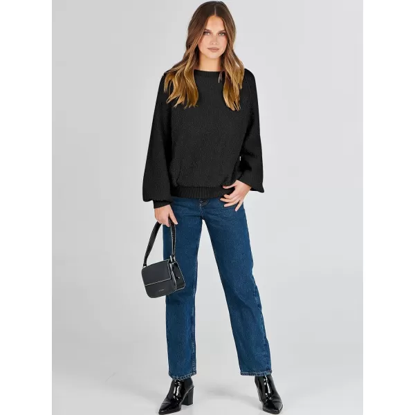 imageANRABESS Womens Crewneck Batwing Long Sleeve Sweater 2023 Fall Oversized Popcorn Knit Pullover Sweater Top01black