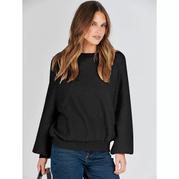 imageANRABESS Womens Crewneck Batwing Long Sleeve Sweater 2023 Fall Oversized Popcorn Knit Pullover Sweater Top01black