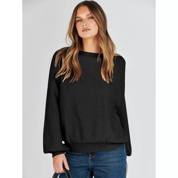 imageANRABESS Womens Crewneck Batwing Long Sleeve Sweater 2023 Fall Oversized Popcorn Knit Pullover Sweater Top01black
