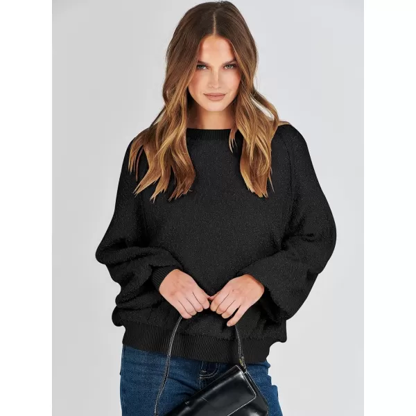 imageANRABESS Womens Crewneck Batwing Long Sleeve Sweater 2023 Fall Oversized Popcorn Knit Pullover Sweater Top01black