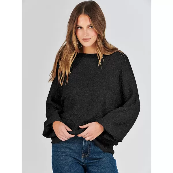 imageANRABESS Womens Crewneck Batwing Long Sleeve Sweater 2023 Fall Oversized Popcorn Knit Pullover Sweater Top01black