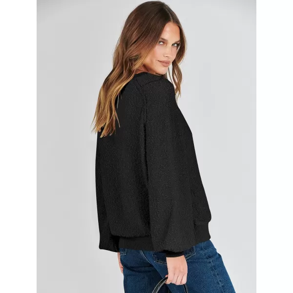 imageANRABESS Womens Crewneck Batwing Long Sleeve Sweater 2023 Fall Oversized Popcorn Knit Pullover Sweater Top01black