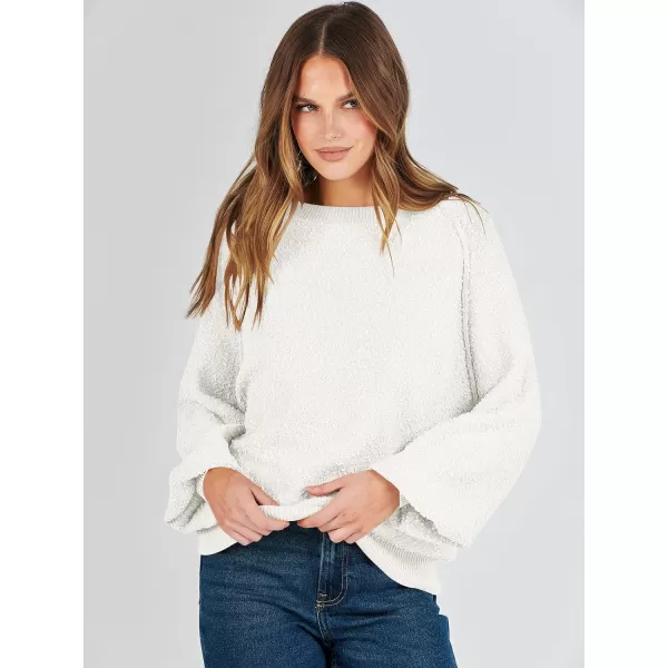 imageANRABESS Womens Crewneck Batwing Long Sleeve Sweater 2023 Fall Oversized Popcorn Knit Pullover Sweater Top02white