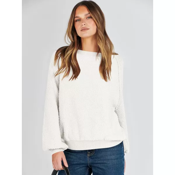 imageANRABESS Womens Crewneck Batwing Long Sleeve Sweater 2023 Fall Oversized Popcorn Knit Pullover Sweater Top02white
