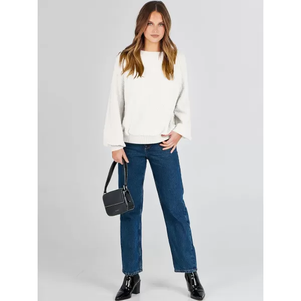 imageANRABESS Womens Crewneck Batwing Long Sleeve Sweater 2023 Fall Oversized Popcorn Knit Pullover Sweater Top02white