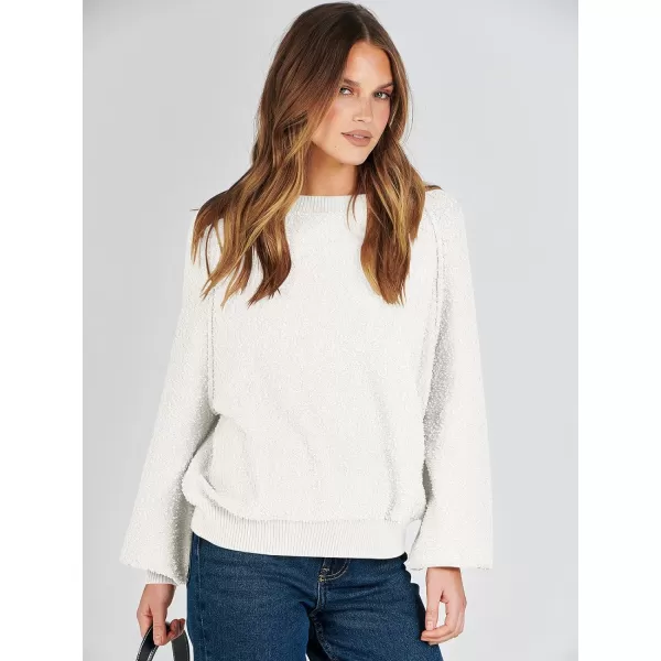 imageANRABESS Womens Crewneck Batwing Long Sleeve Sweater 2023 Fall Oversized Popcorn Knit Pullover Sweater Top02white
