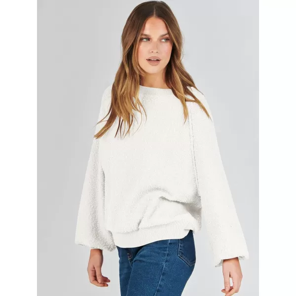 imageANRABESS Womens Crewneck Batwing Long Sleeve Sweater 2023 Fall Oversized Popcorn Knit Pullover Sweater Top02white
