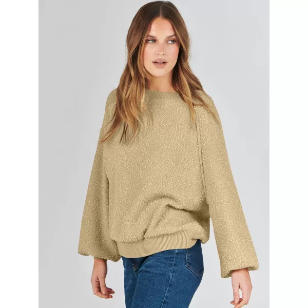 imageANRABESS Womens Crewneck Batwing Long Sleeve Sweater 2023 Fall Oversized Popcorn Knit Pullover Sweater Top03khaki