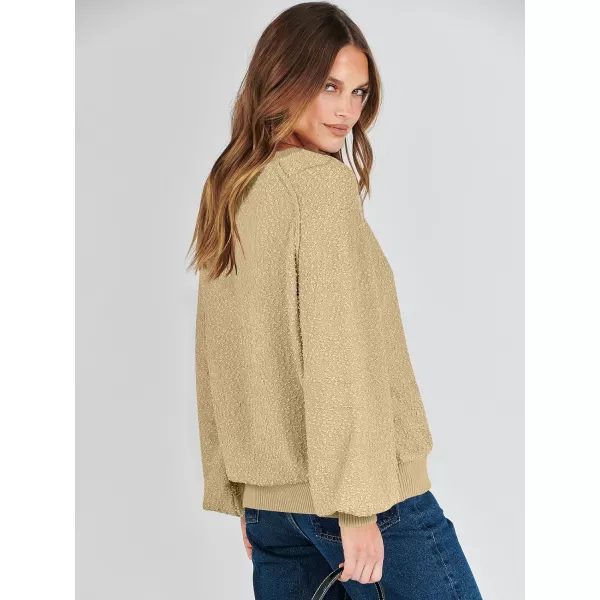 imageANRABESS Womens Crewneck Batwing Long Sleeve Sweater 2023 Fall Oversized Popcorn Knit Pullover Sweater Top03khaki