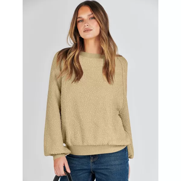 imageANRABESS Womens Crewneck Batwing Long Sleeve Sweater 2023 Fall Oversized Popcorn Knit Pullover Sweater Top03khaki