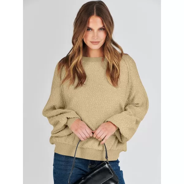 imageANRABESS Womens Crewneck Batwing Long Sleeve Sweater 2023 Fall Oversized Popcorn Knit Pullover Sweater Top03khaki