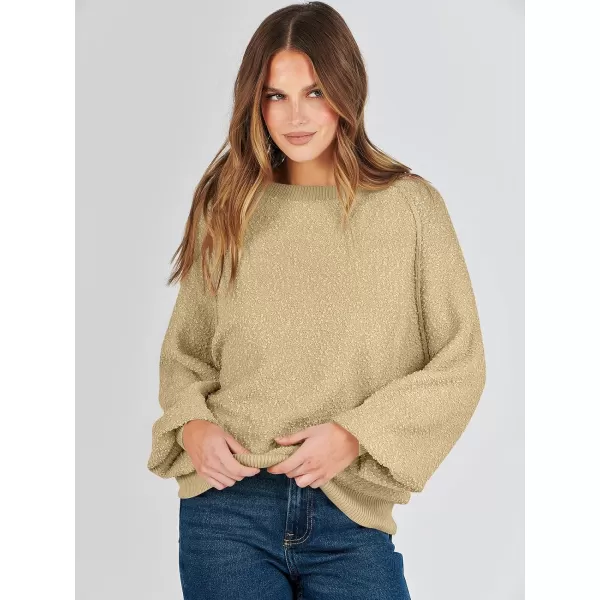imageANRABESS Womens Crewneck Batwing Long Sleeve Sweater 2023 Fall Oversized Popcorn Knit Pullover Sweater Top03khaki