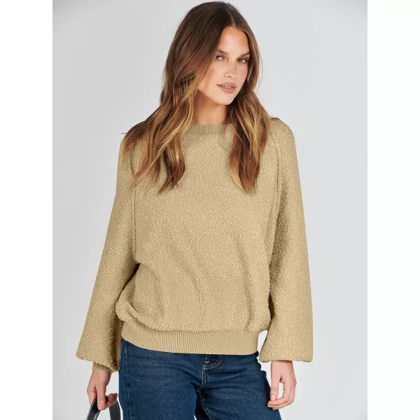 imageANRABESS Womens Crewneck Batwing Long Sleeve Sweater 2023 Fall Oversized Popcorn Knit Pullover Sweater Top03khaki