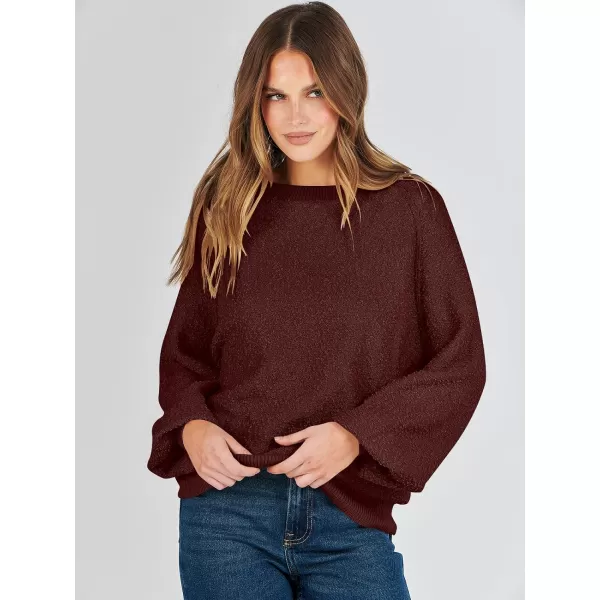 imageANRABESS Womens Crewneck Batwing Long Sleeve Sweater 2023 Fall Oversized Popcorn Knit Pullover Sweater Top04wine Red