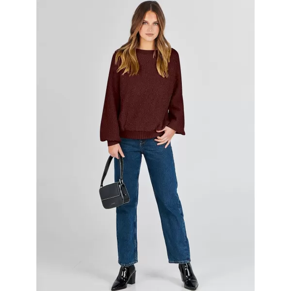 imageANRABESS Womens Crewneck Batwing Long Sleeve Sweater 2023 Fall Oversized Popcorn Knit Pullover Sweater Top04wine Red