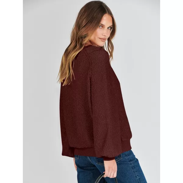 imageANRABESS Womens Crewneck Batwing Long Sleeve Sweater 2023 Fall Oversized Popcorn Knit Pullover Sweater Top04wine Red