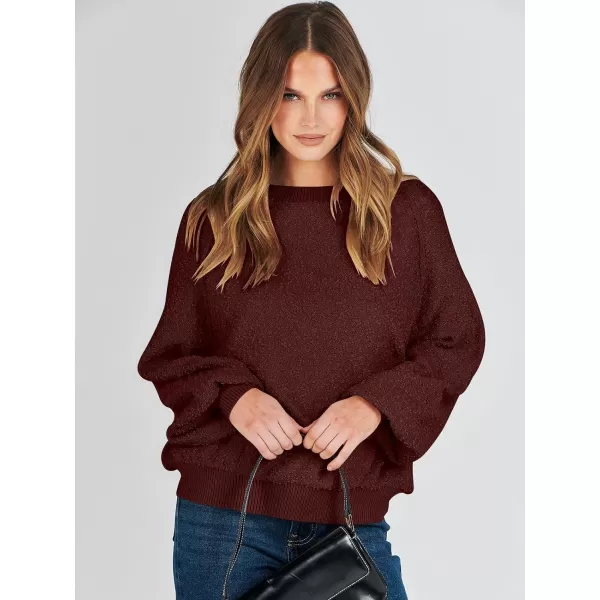 imageANRABESS Womens Crewneck Batwing Long Sleeve Sweater 2023 Fall Oversized Popcorn Knit Pullover Sweater Top04wine Red