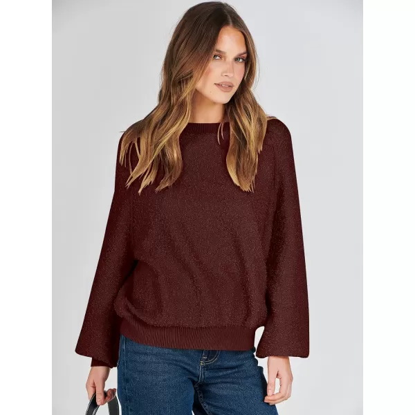 imageANRABESS Womens Crewneck Batwing Long Sleeve Sweater 2023 Fall Oversized Popcorn Knit Pullover Sweater Top04wine Red